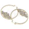 Oro Laminado Large Hoop, Gold Filled Style Four-leaf Clover and Heart Design, with White Crystal, Diamond Cutting Finish, Golden Finish, 02.380.0036.1.50