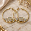 Oro Laminado Large Hoop, Gold Filled Style Four-leaf Clover and Heart Design, with White Crystal, Diamond Cutting Finish, Golden Finish, 02.380.0036.1.50