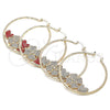 Oro Laminado Large Hoop, Gold Filled Style Four-leaf Clover and Heart Design, with White Crystal, Diamond Cutting Finish, Golden Finish, 02.380.0036.1.50