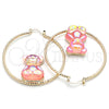 Oro Laminado Large Hoop, Gold Filled Style Teddy Bear Design, Pink Resin Finish, Golden Finish, 02.380.0039.50