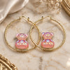 Oro Laminado Large Hoop, Gold Filled Style Teddy Bear Design, Pink Resin Finish, Golden Finish, 02.380.0039.50