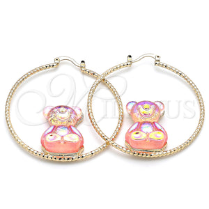 Gold Filled Hoop Earrings — Large Hoop Teddy Bear Design Pink Resin 02. — main product view — SKU 139959 | Oro Laminado aretes de aro — Large Hoop Teddy Bear diseño Pink Resin 02. — SKU 139959