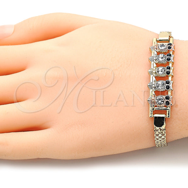 Gold Filled Bracelet — Fancy Bracelet Owl Design with White and Black — alternate product view — SKU 139961 | Oro Laminado brazalete — elegante Bracelet Owl diseño with blanco and negro — SKU 139961