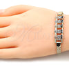 Oro Laminado Fancy Bracelet, Gold Filled Style Owl Design, with White and Black Crystal, Polished, Tricolor, 03.380.0018.08 (05 MM Thickness, 8 Inches Length)