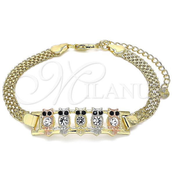 Gold Filled Bracelet — Fancy Bracelet Owl Design with White and Black — main product view — SKU 139961 | Oro Laminado brazalete — elegante Bracelet Owl diseño with blanco and negro — SKU 139961