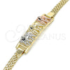 Oro Laminado Fancy Bracelet, Gold Filled Style Elephant Design, with Black Crystal, Polished, Tricolor, 03.380.0019.08 (05 MM Thickness, 8 Inches Length)