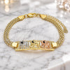 Oro Laminado Fancy Bracelet, Gold Filled Style Elephant Design, with Black Crystal, Polished, Tricolor, 03.380.0019.08 (05 MM Thickness, 8 Inches Length)