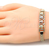 Oro Laminado Fancy Bracelet, Gold Filled Style Turtle Design, with White Crystal, Polished, Tricolor, 03.380.0021.08 (05 MM Thickness, 8 Inches Length)