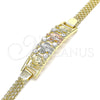 Oro Laminado Fancy Bracelet, Gold Filled Style Turtle Design, with White Crystal, Polished, Tricolor, 03.380.0021.08 (05 MM Thickness, 8 Inches Length)