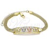 Oro Laminado Fancy Bracelet, Gold Filled Style Turtle Design, with White Crystal, Polished, Tricolor, 03.380.0021.08 (05 MM Thickness, 8 Inches Length)