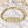 Oro Laminado Fancy Bracelet, Gold Filled Style Turtle Design, with White Crystal, Polished, Tricolor, 03.380.0021.08 (05 MM Thickness, 8 Inches Length)