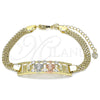 Oro Laminado Fancy Bracelet, Gold Filled Style Turtle Design, with White Crystal, Polished, Tricolor, 03.380.0021.08 (05 MM Thickness, 8 Inches Length)