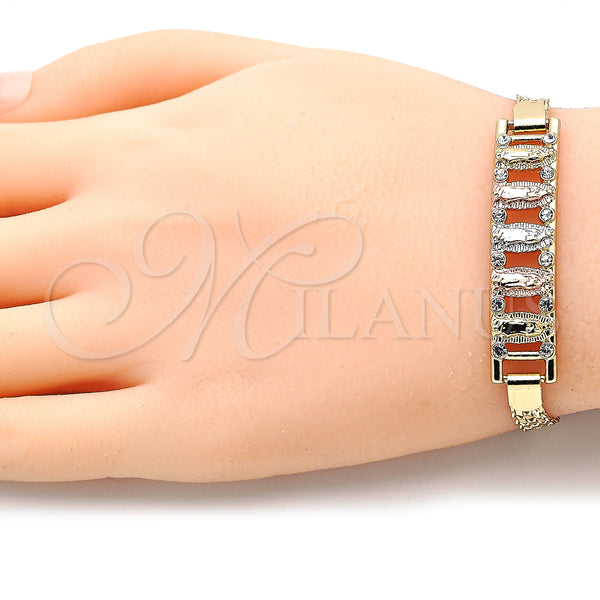 Gold Filled Bracelet — Fancy Bracelet Guadalupe Design with White Crystal Polished — alternate product view — SKU 139970 | Oro Laminado brazalete — elegante Bracelet Guadalupe diseño with cristal blanco pulido — SKU 139970
