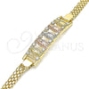 Oro Laminado Fancy Bracelet, Gold Filled Style Guadalupe Design, with White Crystal, Polished, Tricolor, 03.380.0022.08 (05 MM Thickness, 8 Inches Length)