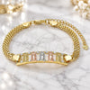 Oro Laminado Fancy Bracelet, Gold Filled Style Guadalupe Design, with White Crystal, Polished, Tricolor, 03.380.0022.08 (05 MM Thickness, 8 Inches Length)