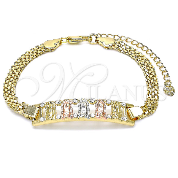 Gold Filled Bracelet — Fancy Bracelet Guadalupe Design with White Crystal Polished — main product view — SKU 139970 | Oro Laminado brazalete — elegante Bracelet Guadalupe diseño with cristal blanco pulido — SKU 139970