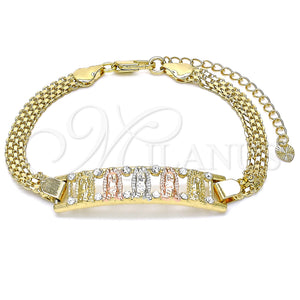 Gold Filled Bracelet — Fancy Bracelet Guadalupe Design with White Crystal Polished — main product view — SKU 139970 | Oro Laminado brazalete — elegante Bracelet Guadalupe diseño with cristal blanco pulido — SKU 139970