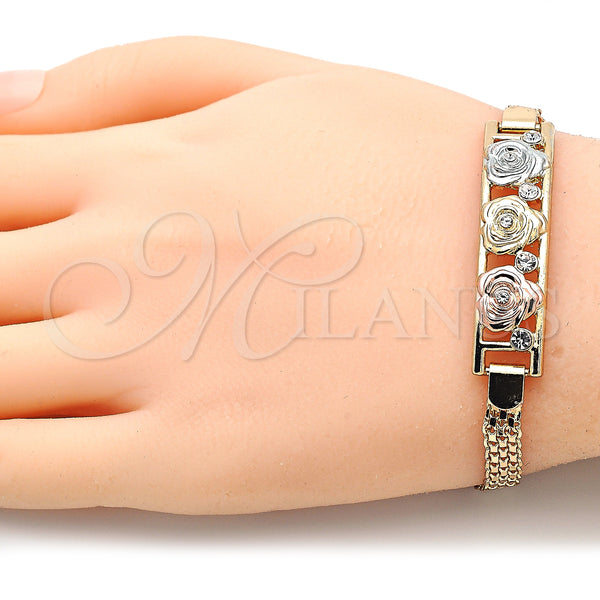 Gold Filled Bracelet — Fancy Bracelet Flower Design with White Crystal Polished — alternate product view — SKU 139971 | Oro Laminado brazalete — elegante Bracelet flor diseño with cristal blanco pulido — SKU 139971