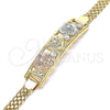 Oro Laminado Fancy Bracelet, Gold Filled Style Flower Design, with White Crystal, Polished, Tricolor, 03.380.0023.08 (05 MM Thickness, 8 Inches Length)