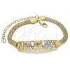 Oro Laminado Fancy Bracelet, Gold Filled Style Flower Design, with White Crystal, Polished, Tricolor, 03.380.0023.08 (05 MM Thickness, 8 Inches Length)