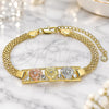 Oro Laminado Fancy Bracelet, Gold Filled Style Flower Design, with White Crystal, Polished, Tricolor, 03.380.0023.08 (05 MM Thickness, 8 Inches Length)