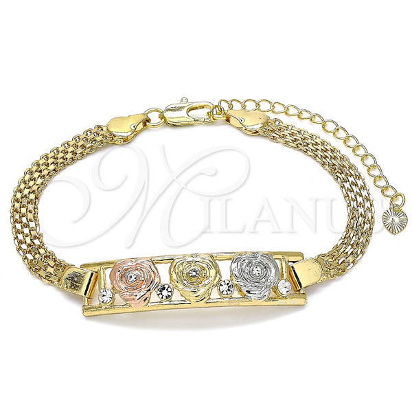 Gold Filled Bracelet — Fancy Bracelet Flower Design with White Crystal Polished — main product view — SKU 139971 | Oro Laminado brazalete — elegante Bracelet flor diseño with cristal blanco pulido — SKU 139971