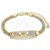 Oro Laminado Fancy Bracelet, Gold Filled Style Flower Design, with White Crystal, Polished, Tricolor, 03.380.0023.08 (05 MM Thickness, 8 Inches Length)
