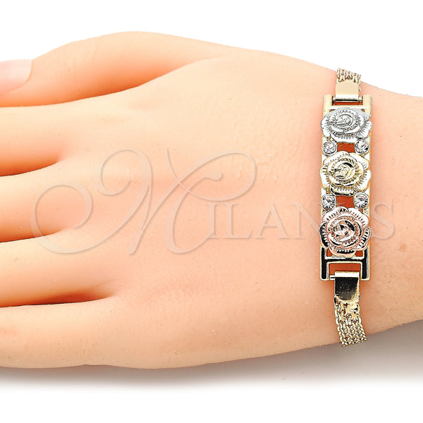 Gold Filled Bracelet — Fancy Bracelet Flower Design with White Crystal Polished — alternate product view — SKU 139972 | Oro Laminado brazalete — elegante Bracelet flor diseño with cristal blanco pulido — SKU 139972