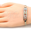 Oro Laminado Fancy Bracelet, Gold Filled Style Flower Design, with White Crystal, Polished, Tricolor, 03.380.0024.08 (05 MM Thickness, 8 Inches Length)
