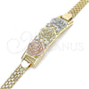 Oro Laminado Fancy Bracelet, Gold Filled Style Flower Design, with White Crystal, Polished, Tricolor, 03.380.0024.08 (05 MM Thickness, 8 Inches Length)