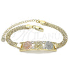 Oro Laminado Fancy Bracelet, Gold Filled Style Flower Design, with White Crystal, Polished, Tricolor, 03.380.0024.08 (05 MM Thickness, 8 Inches Length)