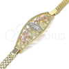 Oro Laminado Fancy Bracelet, Gold Filled Style Guadalupe and Elephant Design, Polished, Tricolor, 03.380.0025.07 (05 MM Thickness, 7 Inches Length)