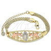 Oro Laminado Fancy Bracelet, Gold Filled Style Guadalupe and Elephant Design, Polished, Tricolor, 03.380.0025.07 (05 MM Thickness, 7 Inches Length)