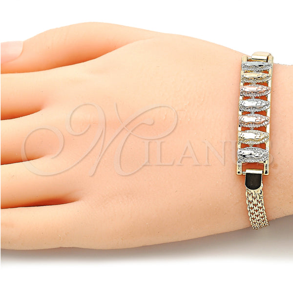 Gold Filled Bracelet — Fancy Bracelet Guadalupe Design Polished Tricolor 03. 05 — alternate product view — SKU 139974 | Oro Laminado brazalete — elegante Bracelet Guadalupe diseño pulido Tricolor 03. 05 — SKU 139974