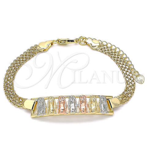 Oro Laminado Fancy Bracelet, Gold Filled Style Guadalupe Design, Polished, Tricolor, 03.380.0026.07 (05 MM Thickness, 7 Inches Length)