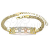 Oro Laminado Fancy Bracelet, Gold Filled Style Turtle Design, with White Crystal, Polished, Tricolor, 03.380.0027.08 (05 MM Thickness, 8 Inches Length)
