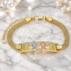 Oro Laminado Fancy Bracelet, Gold Filled Style Turtle Design, with White Crystal, Polished, Tricolor, 03.380.0027.08 (05 MM Thickness, 8 Inches Length)