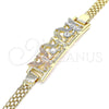 Oro Laminado Fancy Bracelet, Gold Filled Style Eagle Design, with White Crystal, Polished, Tricolor, 03.380.0028.08 (05 MM Thickness, 8 Inches Length)