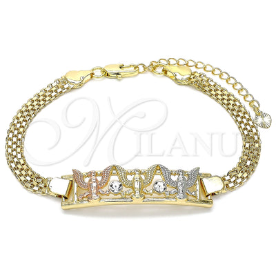 Oro Laminado Fancy Bracelet, Gold Filled Style Eagle Design, with White Crystal, Polished, Tricolor for wholesale, main product view