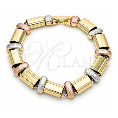 Oro Laminado Fancy Bracelet, Gold Filled Style Matte Finish, Tricolor, 03.331.0101.08 (12 MM Thickness, 8 Inches Length)