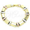 Oro Laminado Fancy Bracelet, Gold Filled Style Matte Finish, Tricolor, 03.331.0101.08 (12 MM Thickness, 8 Inches Length)