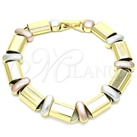 Oro Laminado Fancy Bracelet, Gold Filled Style Matte Finish, Tricolor, 03.331.0101.08 (12 MM Thickness, 8 Inches Length)