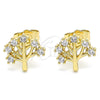 Oro Laminado Stud Earring, Gold Filled Style Tree Design, with White Cubic Zirconia, Polished, Golden Finish, 02.210.0445