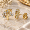 Oro Laminado Stud Earring, Gold Filled Style Tree Design, with White Cubic Zirconia, Polished, Golden Finish, 02.210.0445