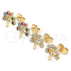 Oro Laminado Stud Earring, Gold Filled Style Tree Design, with White Cubic Zirconia, Polished, Golden Finish, 02.210.0445