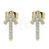 Oro Laminado Stud Earring, Gold Filled Style with White Cubic Zirconia, Polished, Golden Finish, 02.210.0446
