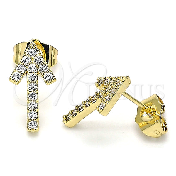 Oro Laminado Stud Earring, Gold Filled Style with White Cubic Zirconia, Polished, Golden Finish, 02.210.0446