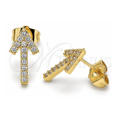 Oro Laminado Stud Earring, Gold Filled Style with White Cubic Zirconia, Polished, Golden Finish, 02.210.0446