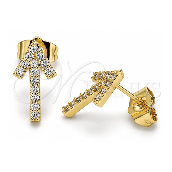 Oro Laminado Stud Earring, Gold Filled Style with White Cubic Zirconia, Polished, Golden Finish, 02.210.0446