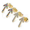 Oro Laminado Stud Earring, Gold Filled Style with White Cubic Zirconia, Polished, Golden Finish, 02.210.0446